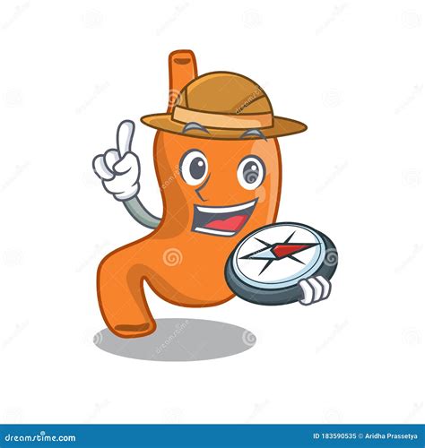Mascot Design Concept Of Stomach Explorer Using A Compass In The Forest