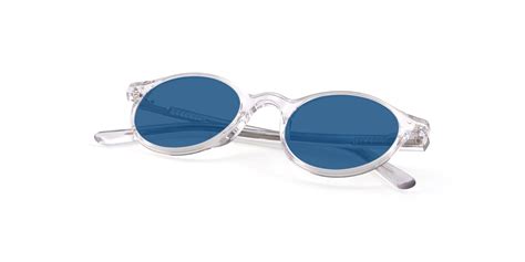 Clear Narrow Acetate Round Tinted Sunglasses With Blue Sunwear Lenses 17519