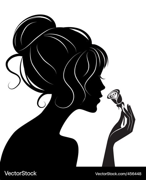 Beauty Girl Silhouette With Rose Royalty Free Vector Image