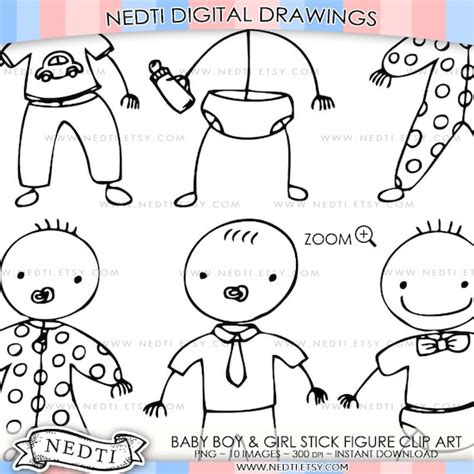 Baby Boy And Baby Girl Stick Figure People Clip Art Set Etsy
