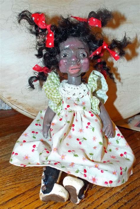 Vintage Nostaglic Black Folk Art Clothes Pin Doll Style Primitive