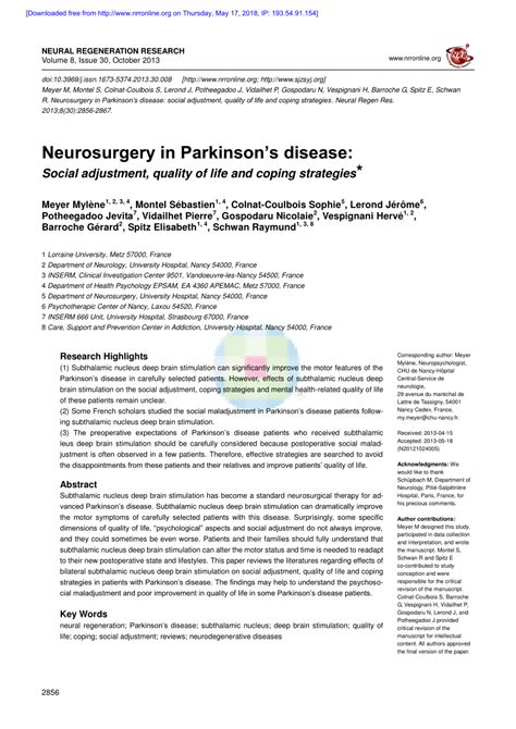 Pdf Neurosurgery In Parkinsons Disease Social Adjustment Quality