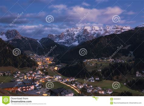 Autumn Evening In The Village Of Selva Di Val Gardena Stock Image