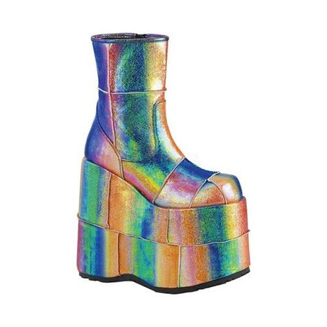 Demonia Rainbow Soul Stomper Stack Ankle Boots Women Of Edm