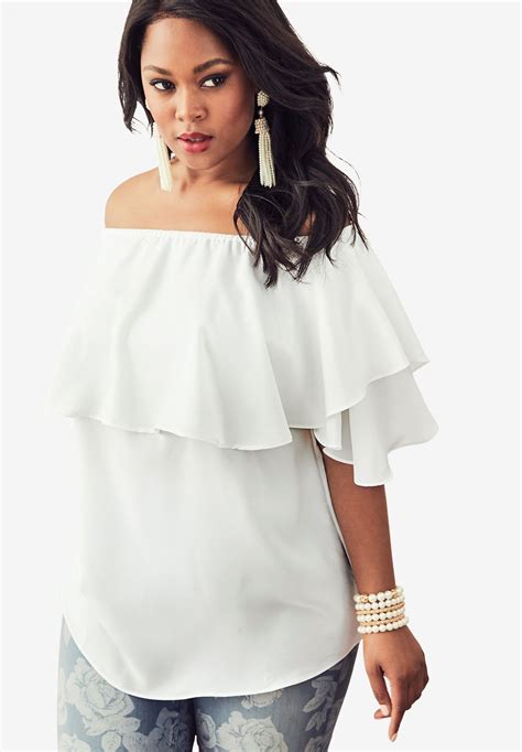 Off The Shoulder Ruffle Top White Hi Res Shoulder Ruffle Top Plus Size Tops Tops