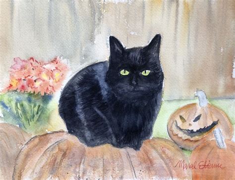 Black Halloween Cat Watercolor Paintings Halloween Cat Painting