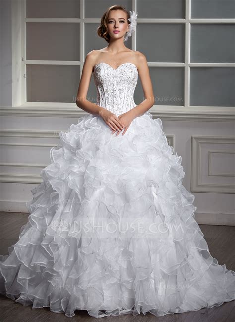 Ball Gown Sweetheart Court Train Satin Organza Wedding Dress With