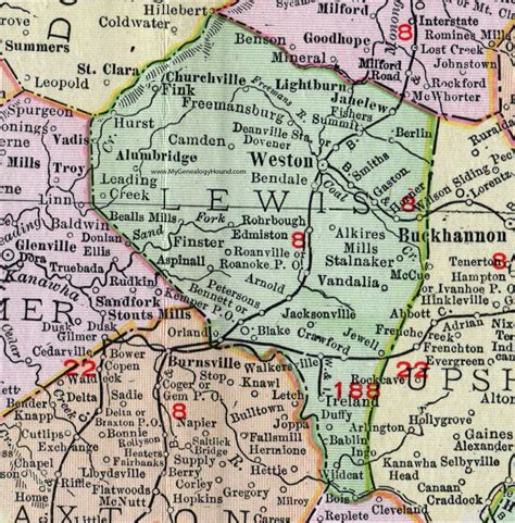 Lewis County West Virginia 1911 Map Weston Camden Alum Bridge
