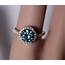 Round Moissanite Ring Halo Gold Blue Engagement 