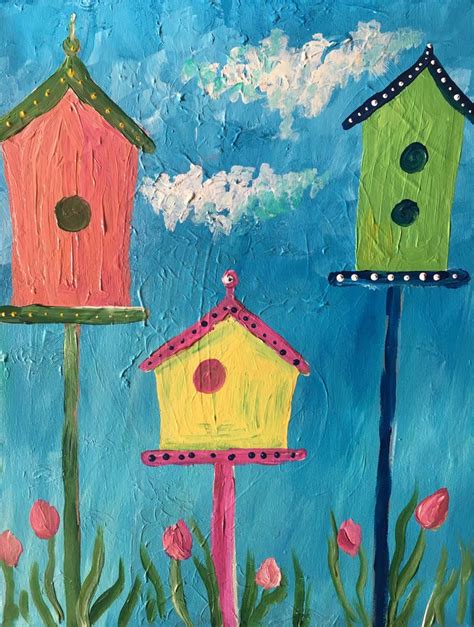 The Birdhouses Kids Canvas Painting Acrylic Painting For Kids