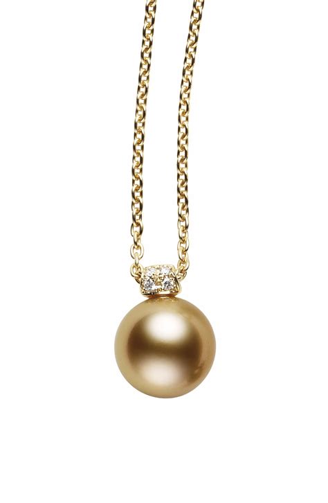 Mikimoto Diamond And Golden South Sea Cultured Pearl Pendant Necklace
