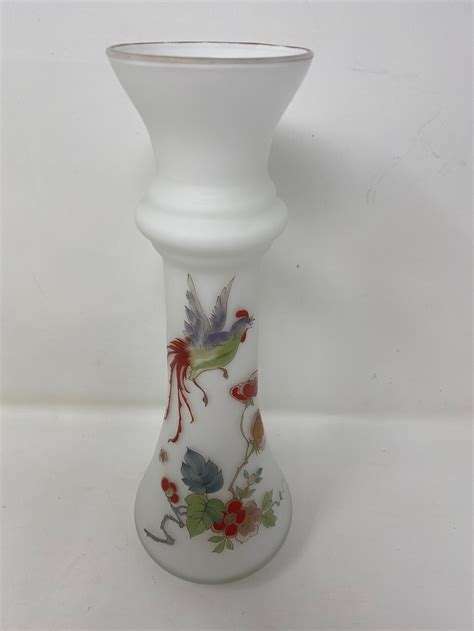 Italian Frosted Case Glass White Bud Vase Hand Painted Etsy