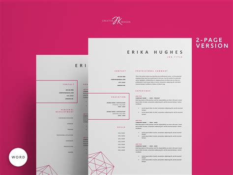 Two Page Resume Template On A Pink Background