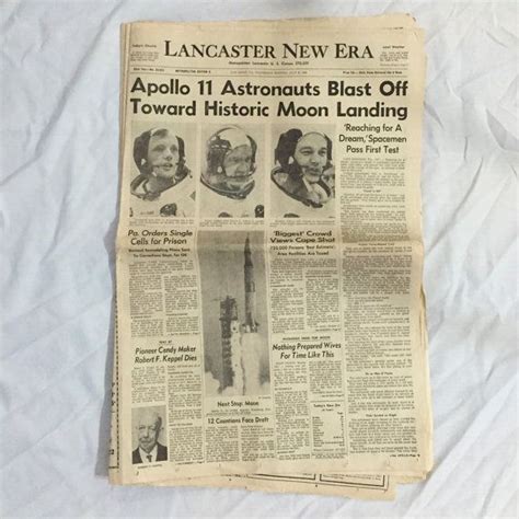 Apollo 11 Moon Landing Newspaper Astronauts Space Age Exploration