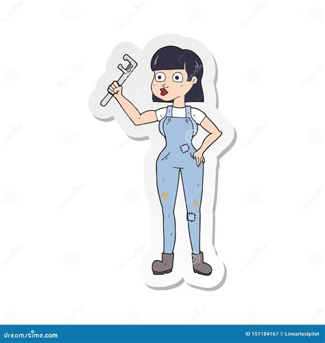 A Creative Sticker Of A Cartoon Female Plumber Stock Vector