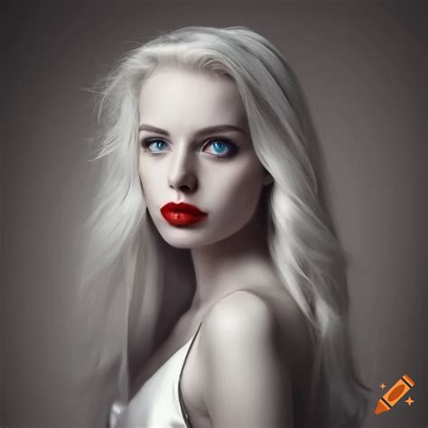 monochromatic portrait of a woman with platinum blonde hair and blue eyes