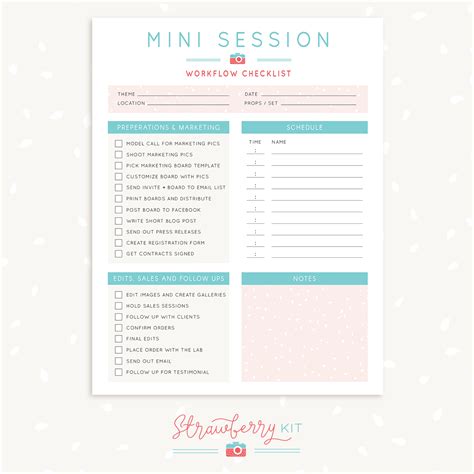 Mini Session Workflow Checklist Strawberry Kit