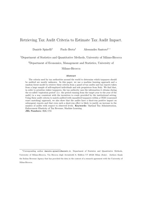 Pdf Retrieving Tax Audit Criteria To Estimate Tax Audit Impact