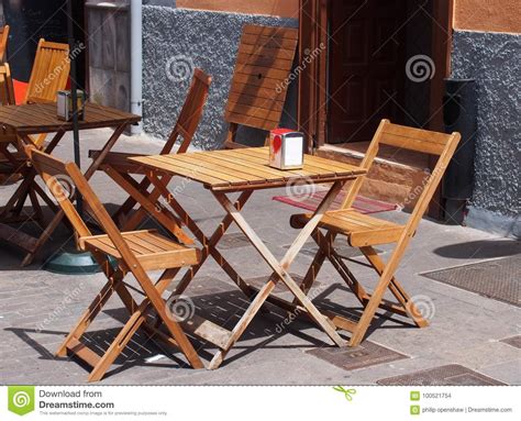 Wooden Chairs And Tables Outside A Street Cafe Stock Photo Image Of