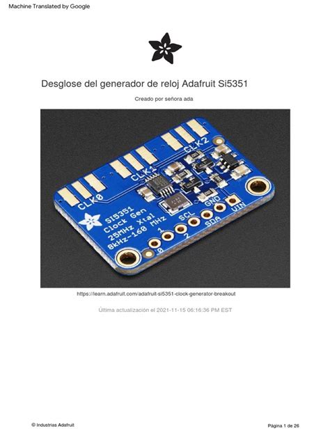 Adafruit Si5351 Clock Generator Breakout Traduccion Pdf Arduino