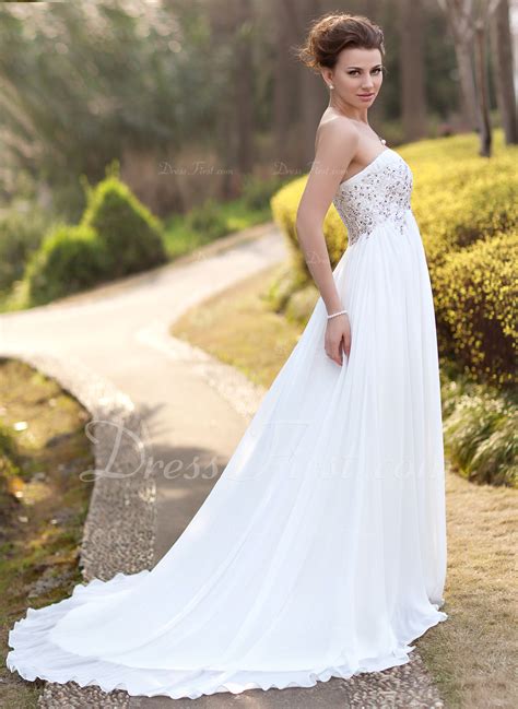 Empire Sweetheart Court Train Chiffon Wedding Dress With Ruffle Lace Beading 002012793