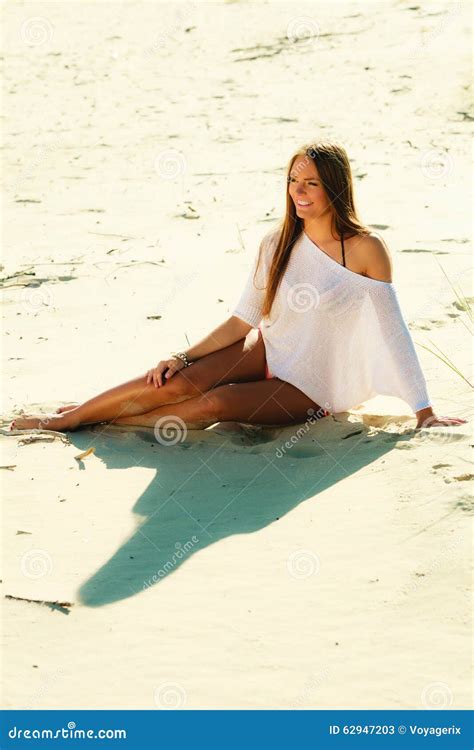 attractive girl on seashore stock image image of clothing gorgeous 62947203