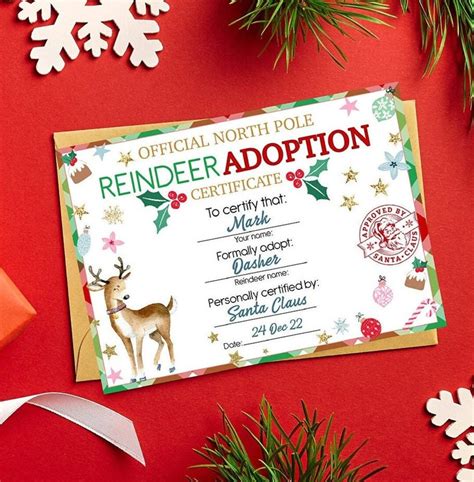 Adopt A Reindeer Editable Certificate Christmas Child T Etsy