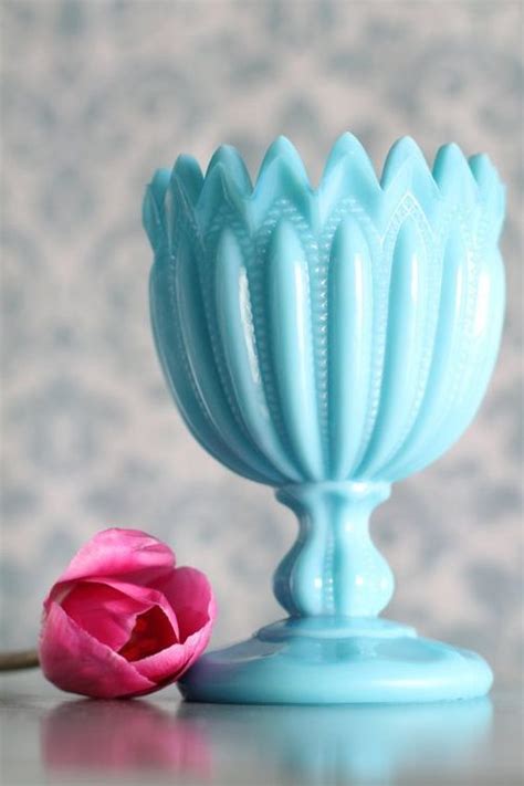 Turquoise Blue Milk Glass Goblet Compote On We Heart It Milk Glass Decor Milk Glass Blue Milk