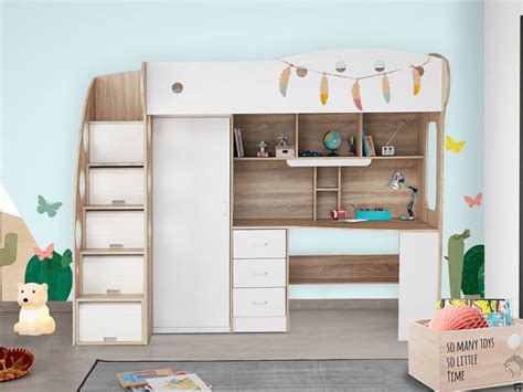 Tout pour l'équipement et ameublement de la maison à. Lit combiné avec bureau et rangement 90x190 combal blanc ...