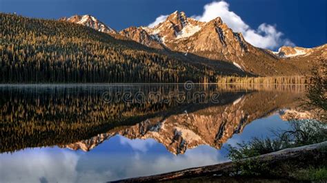 The Beautiful Stanley Lake In Idaho With Mcgown Peak Reflection Stock