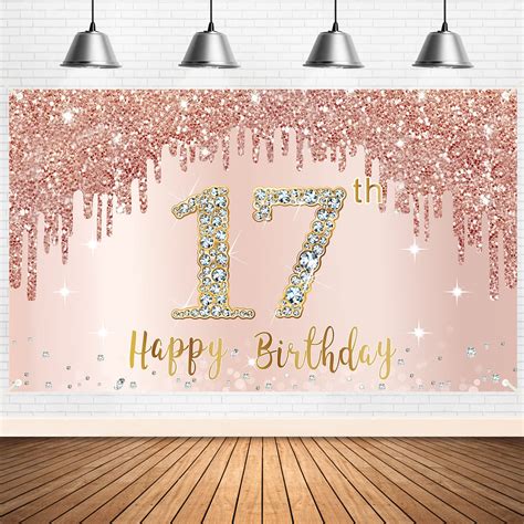 Buy Happy 17th Birthday Banner Backdrop Decorations For Girls Rose