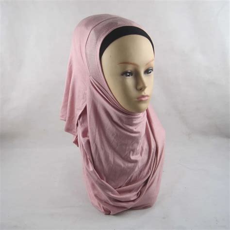 2 Loops Plain Cotton Jersey Instant Shawls Full Cover Inner Muslim Cotton Hijab Islamic Head