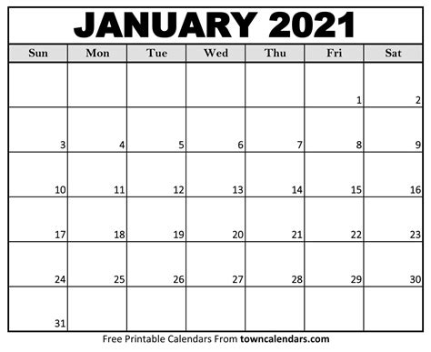 Just click print right from your browser. Printable January 2021 Calendar - towncalendars.com