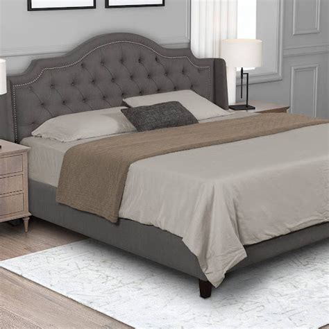 Gray Grey Button Tufted Scrolled Headboard Full Sleigh Bed Bedroom