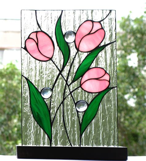 Tulips Stained Glass Window Decor Suncatcher Flower Ornament Etsy