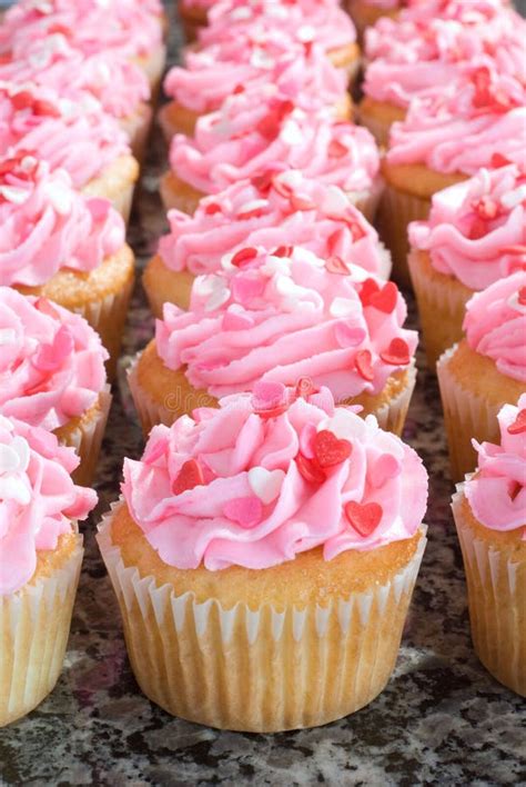 Pink Valentine Cupcakes With Sprinkles Stock Image Image Of Baking