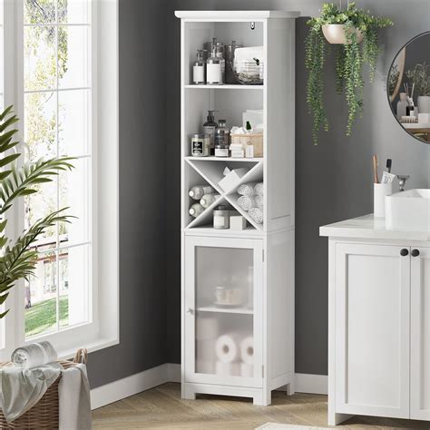 buy tiptiper tall bathroom storage freestanding linen tower cabinet with 3 tier shelves