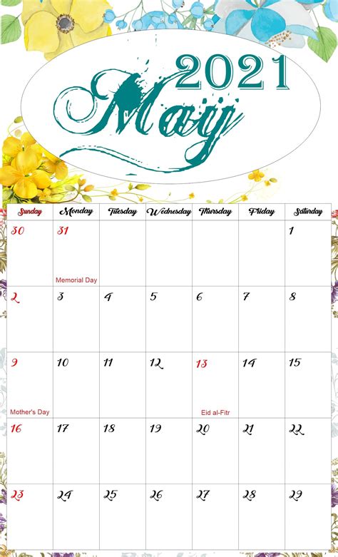Our calendars are free to use and are available as pdf calendar and gif image calendar. Floral May 2021 Calendar Printable - Free Printable ...