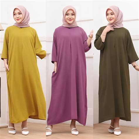 Jual Dress Cringkle Gamis Kekinian Lengan Tangan 34 Daster Polos Wanita Shopee Indonesia