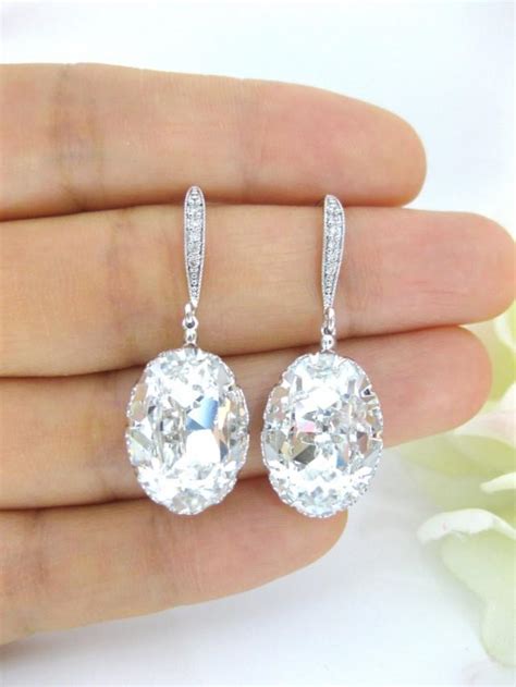 Swarovski Clear White Crystal Teardrop Earrings Oval Crystal Teardrop