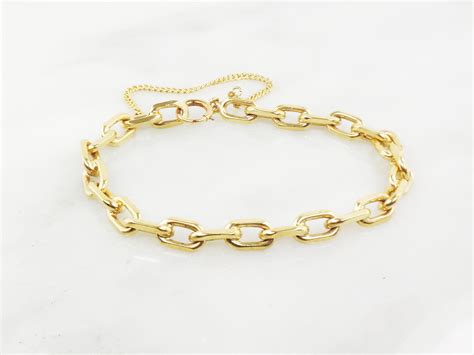 Vintage 14k Gold Heavy Link Bracelet 14k Gold Bracelet Oval Link