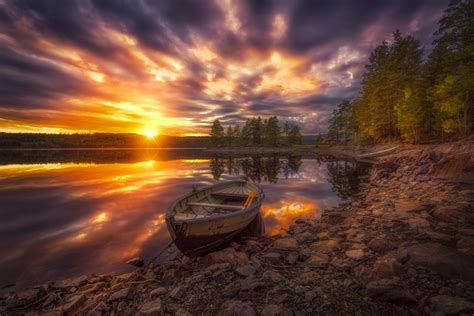 Ringerike Norway Lake Coast Sunrises And Sunsets Boats Sky
