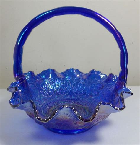 Fenton Cobalt Blue Iridized Glass Basket Cobalt Glass Fenton