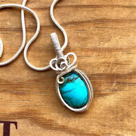 Natural Turquoise Pendant December Birthstone Necklace Blue Stone