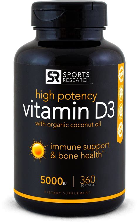 Sports Research 5000 Iu Vitamin D3 Supplement With Organic Coconut Oil