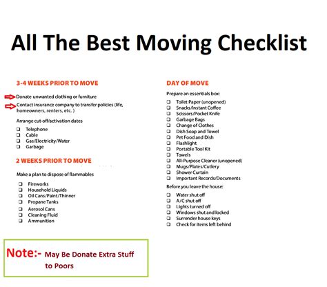 All The Best Moving Checklist
