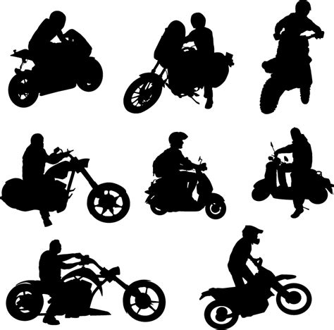 Motorcycle Riders With Motorcycle Silhouettes Vector Set 02 Free Download