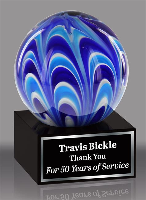 Blue Wave Globe Art Glass Award Trophy Depot