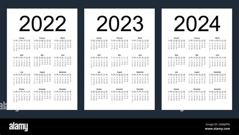 Calendarios Vectoriales Editables Simples Para El Año 2022 2023 2024