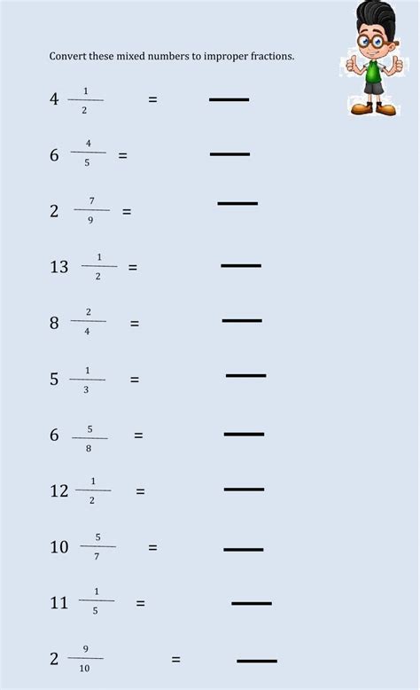 Changing And Improper Fraction Into A Mixed Number Worksheet